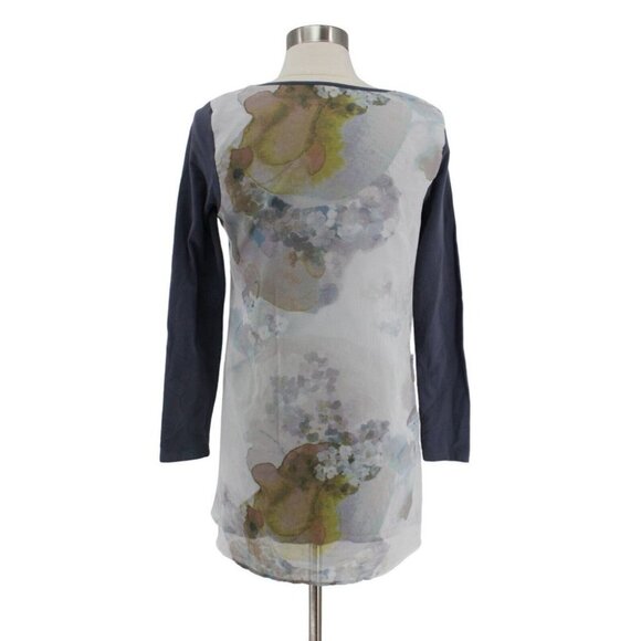 Soft Surroundings Blue Gray Mesh Floral Back Overlay Long Sleeve Knit Top Size S - Picture 4 of 7